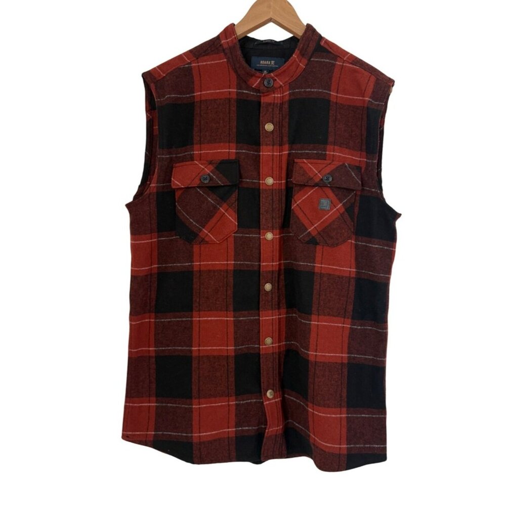 ROARK Red & Black Plaid Poly Wool Sleeveless Button-Up Flannel Vest Men's Sz M